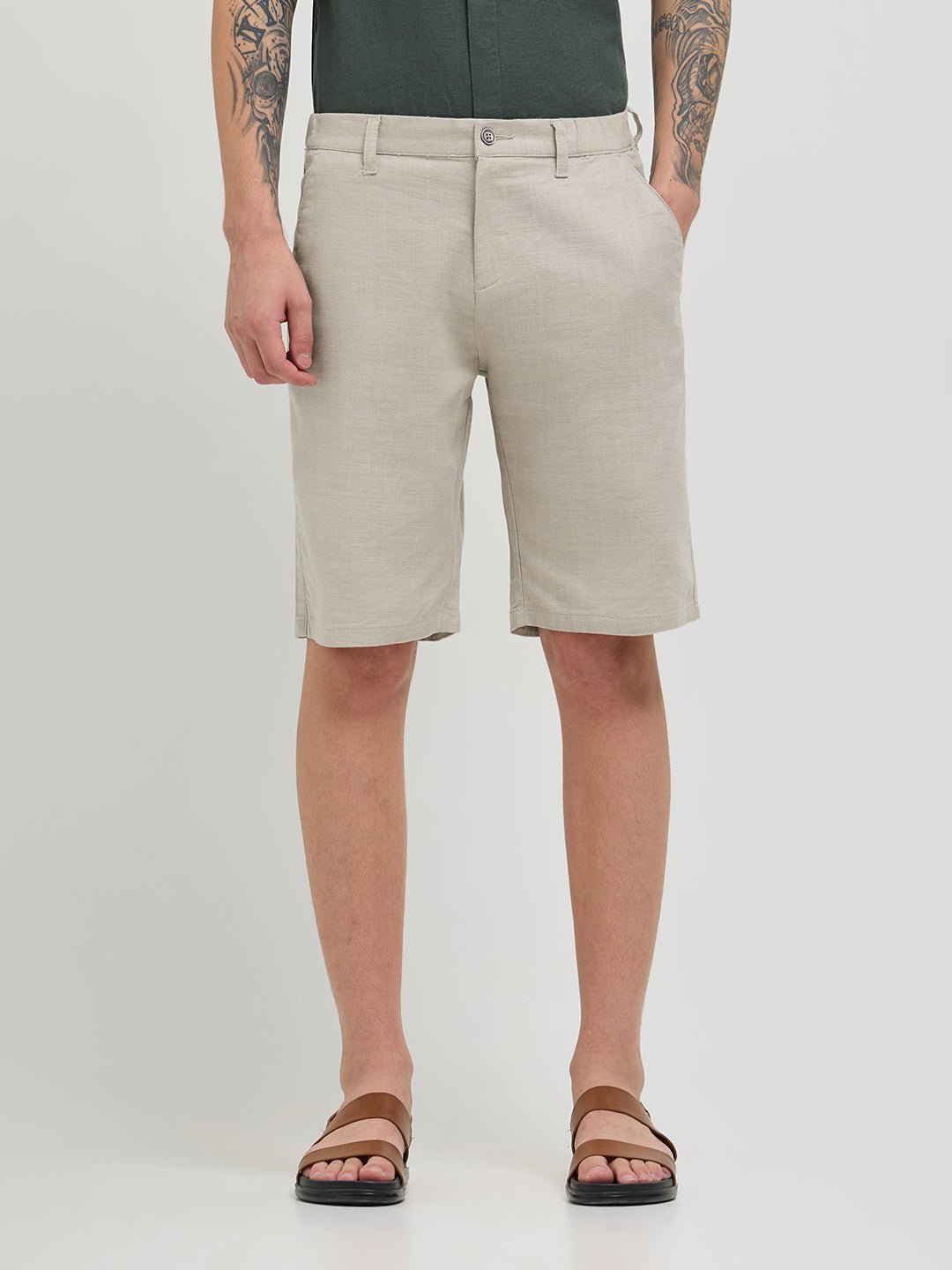 Beige Casual Cargo Trousers
