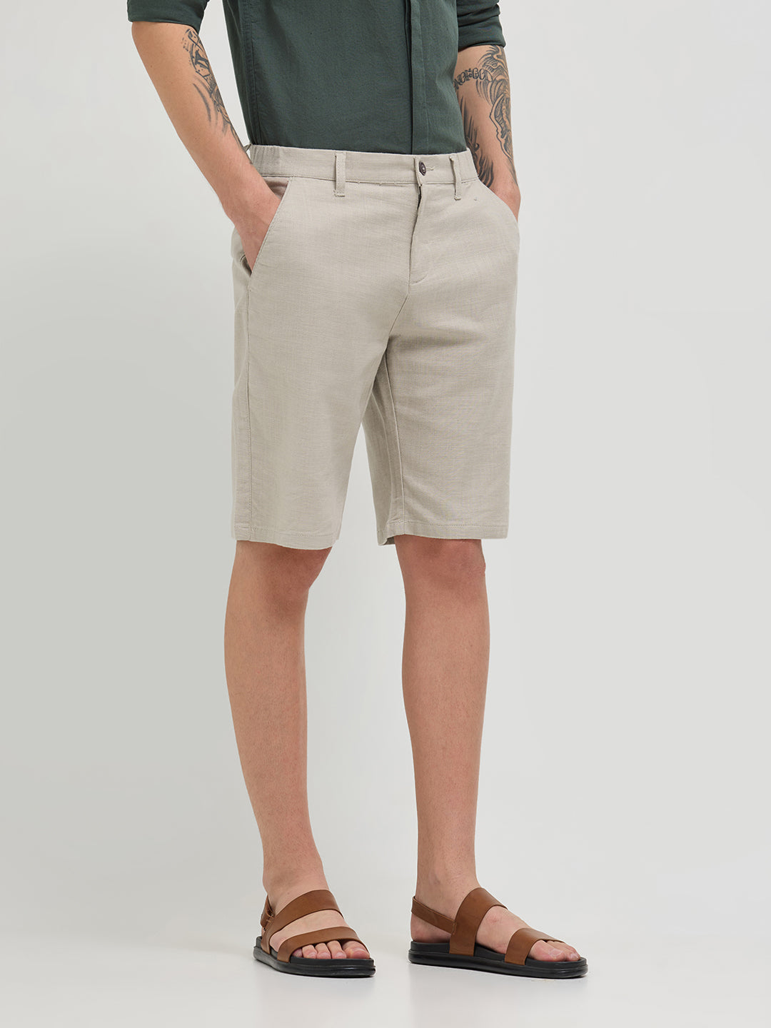 Beige Casual Cargo Trousers