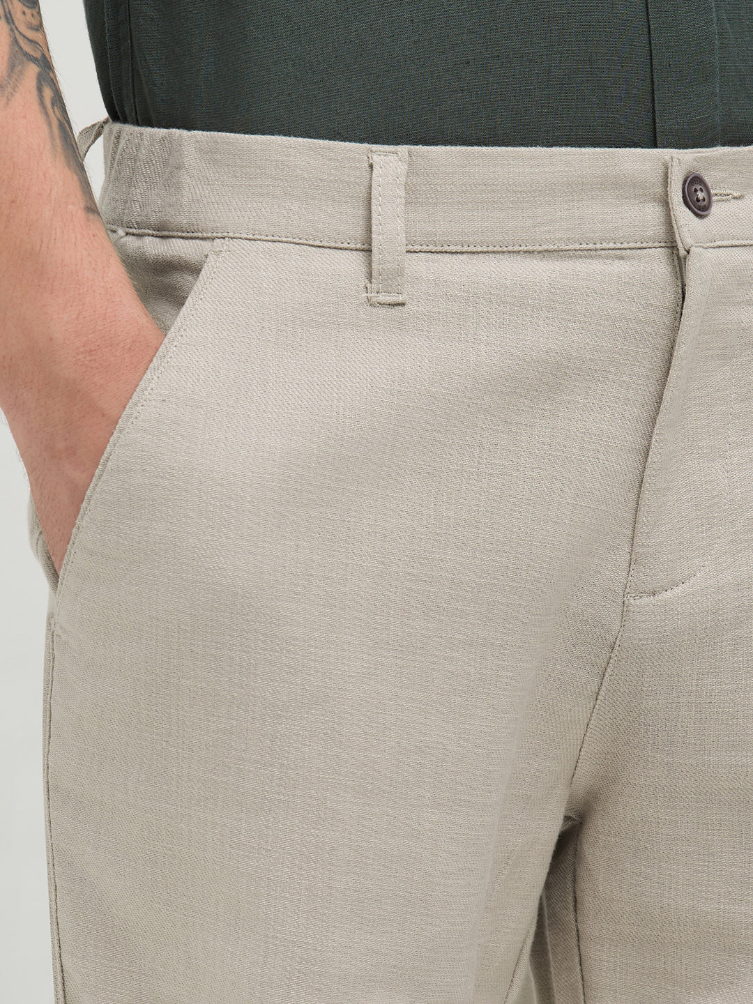 Beige Casual Cargo Trousers