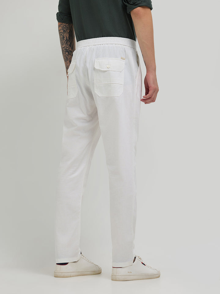 White Stretchable Lycra Cotton Traveler Trouser
