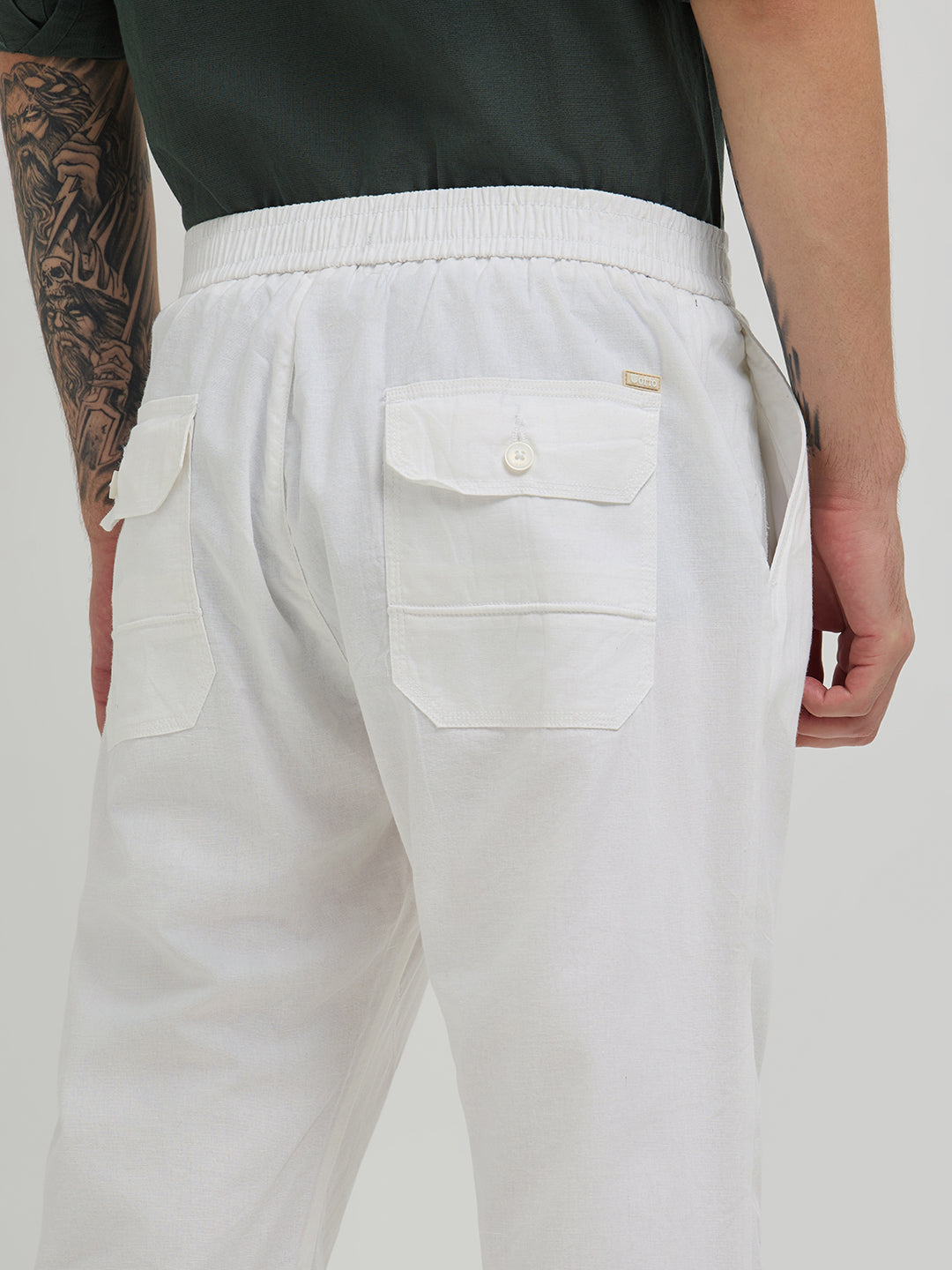 White Stretchable Lycra Cotton Traveler Trouser