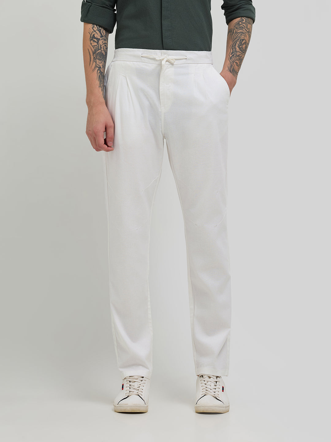 White Stretchable Lycra Cotton Traveler Trouser