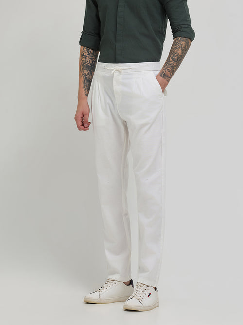 White Stretchable Lycra Cotton Traveler Trouser