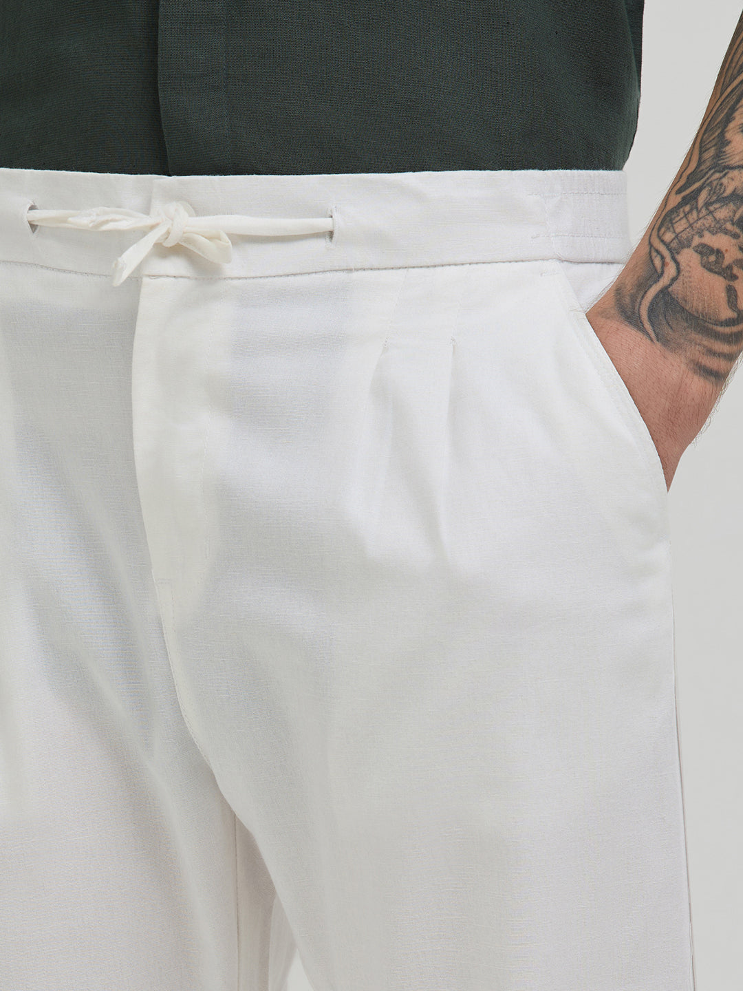 White Stretchable Lycra Cotton Traveler Trouser