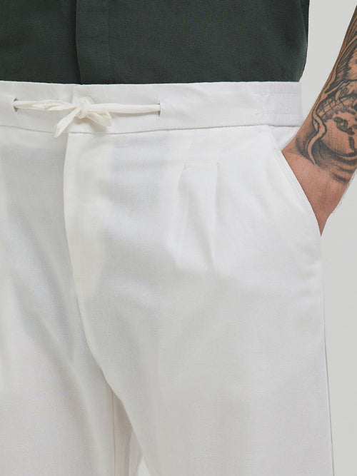 White Stretchable Lycra Cotton Traveler Trouser