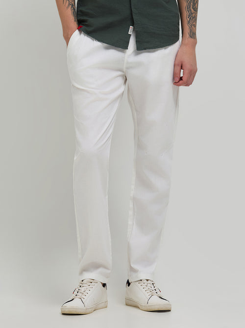 White Stretchable Lycra Cotton Traveler Trouser