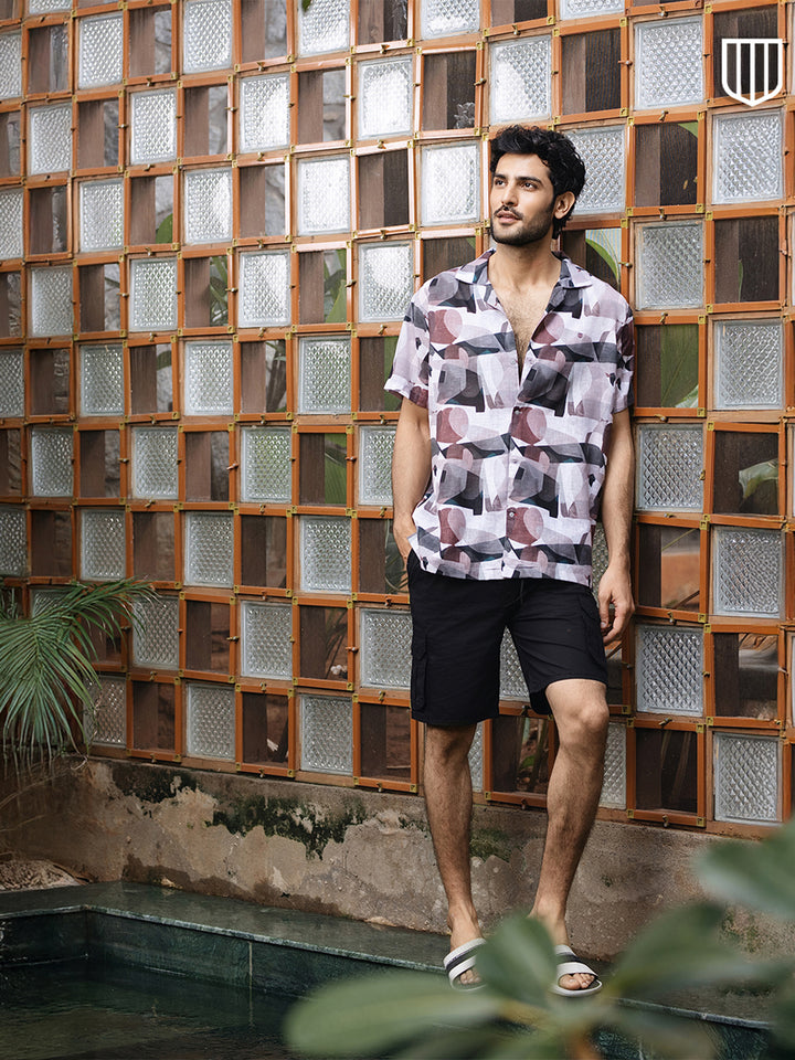 Dark Pink Geometric Printed Casual Shirt