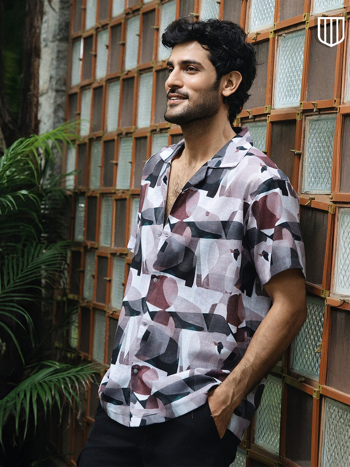 Dark Pink Geometric Printed Casual Shirt