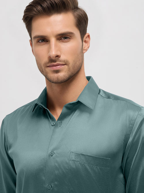 Steel Blue Satin Solid Formal Shirt