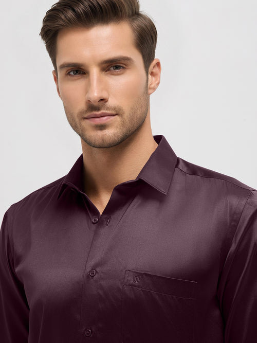 Burnt Brown Solid Satin Formal Shirt
