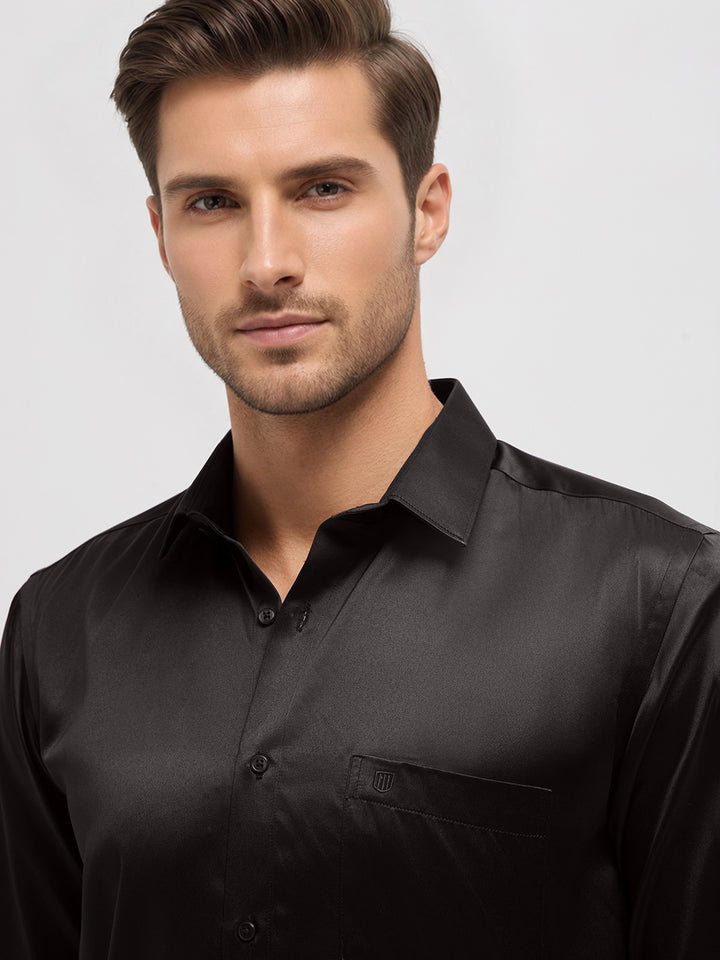 Black Solid Satin Formal Shirt