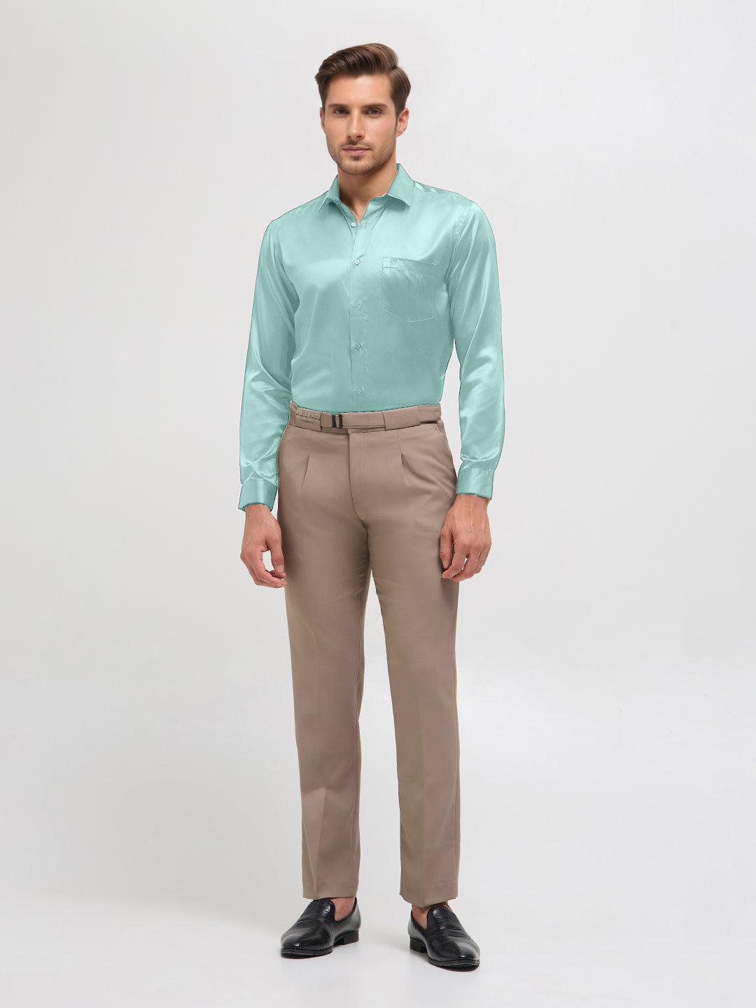 Aqua Ocean Solid Satin Formal Shirt