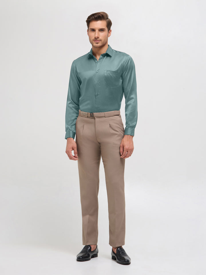 Steel Blue Satin Solid Formal Shirt