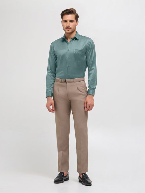 Steel Blue Satin Solid Formal Shirt