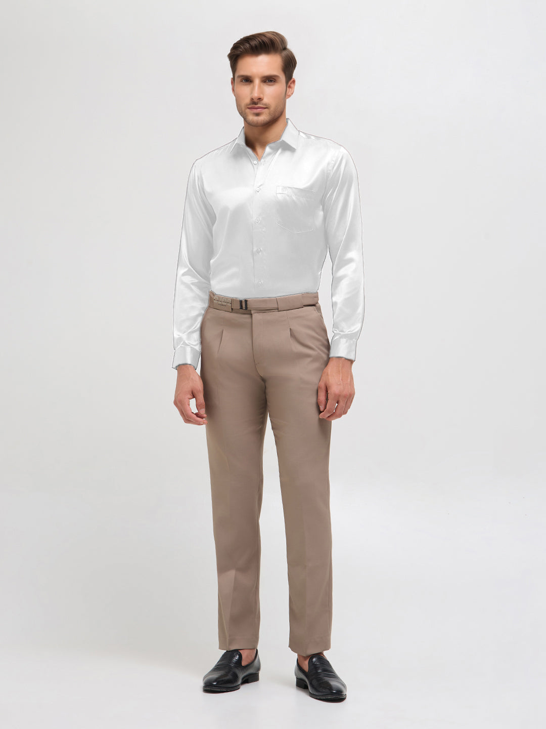 Snow White Satin  Solid Formal Shirt