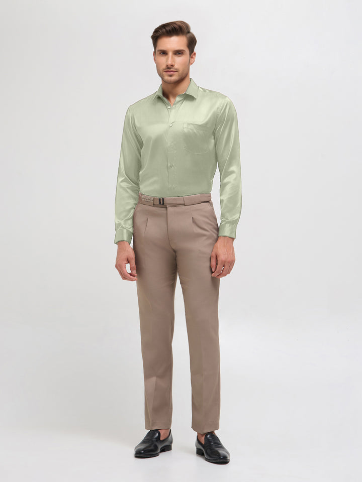 Pale Olive Green Satin Solid Formal Shirt