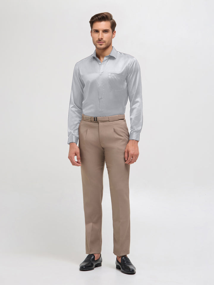 Silver Grey Satin  Solid Formal Shirt