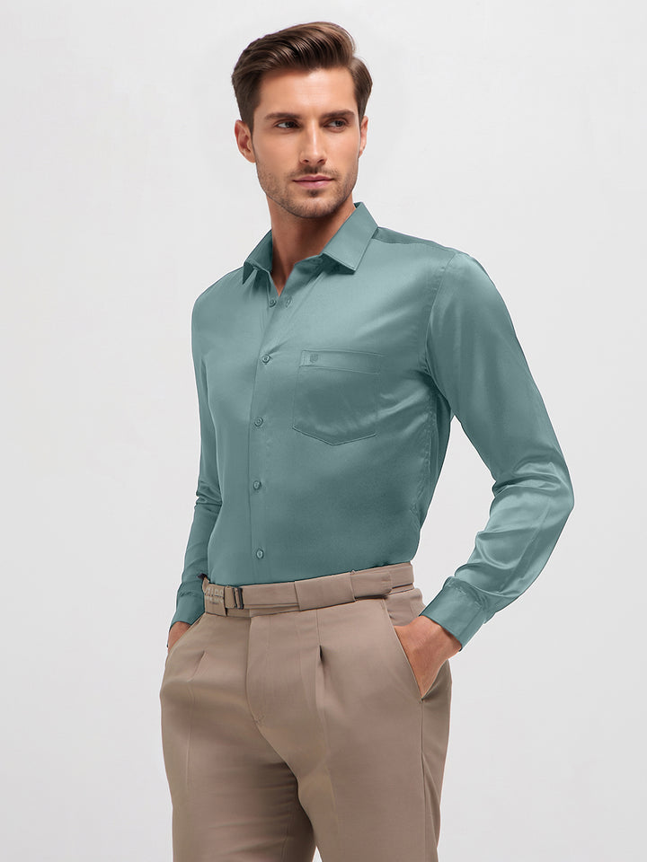 Steel Blue Satin Solid Formal Shirt