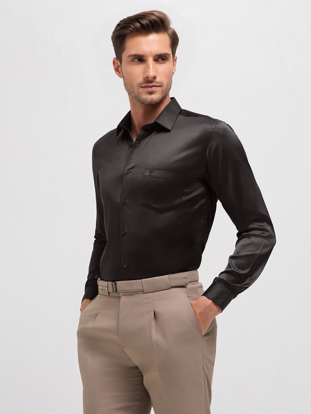 Black Solid Satin Formal Shirt