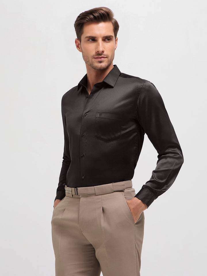 Black Solid Satin Formal Shirt