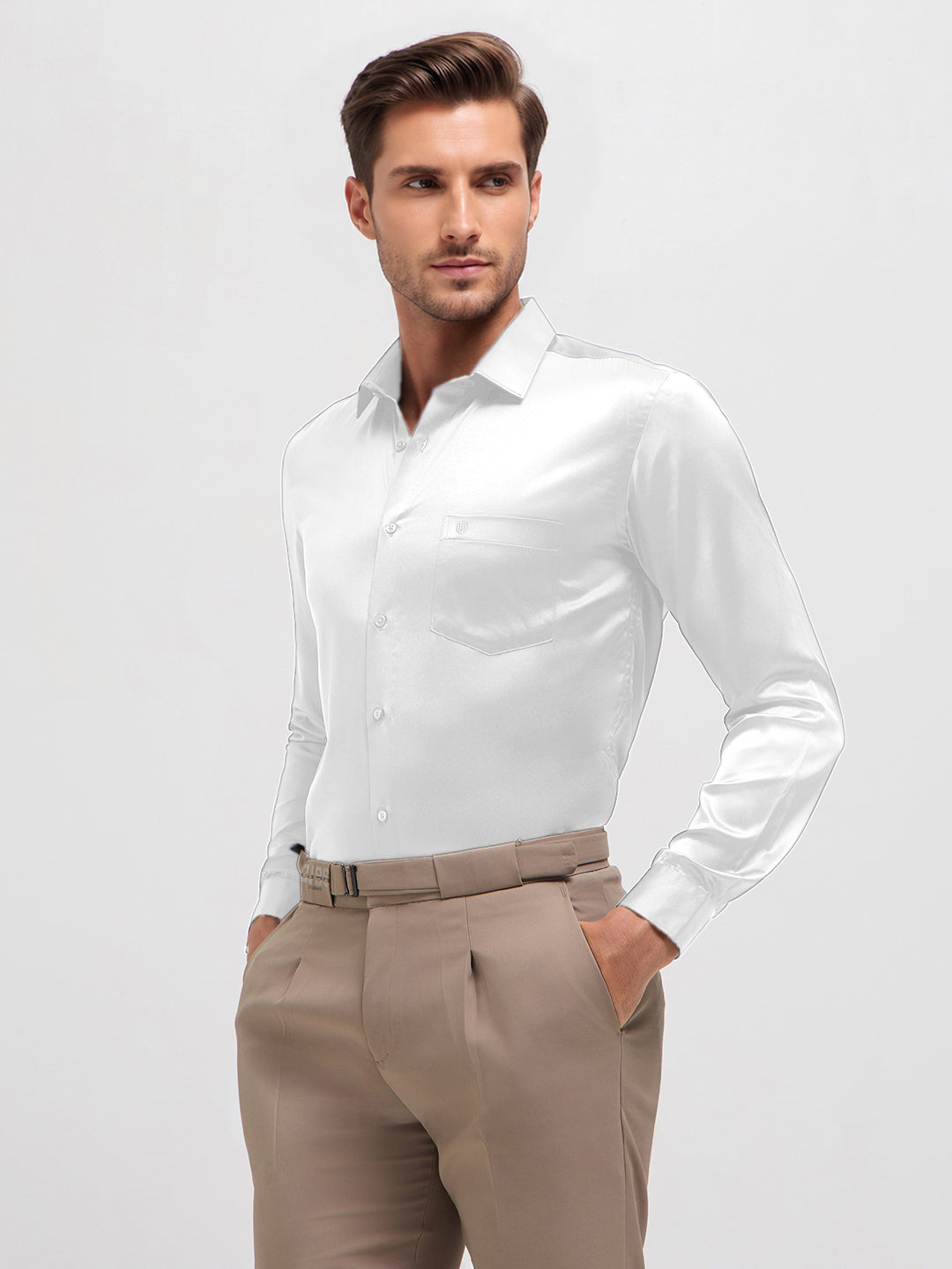 Snow White Satin  Solid Formal Shirt