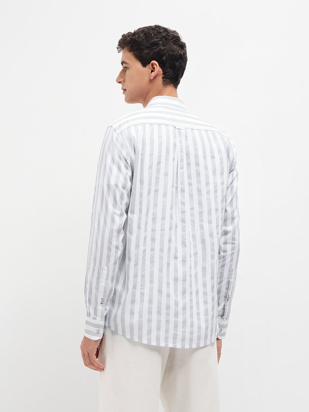 Grey Vertical Stripes Casual Shirt