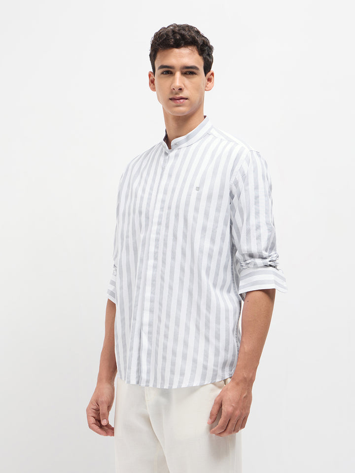 Grey Vertical Stripes Casual Shirt