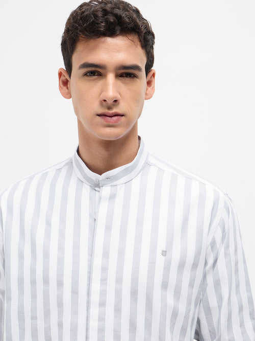 Grey Vertical Stripes Casual Shirt
