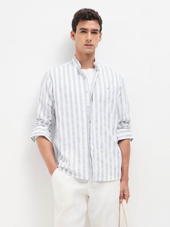 Grey Vertical Stripes Casual Shirt