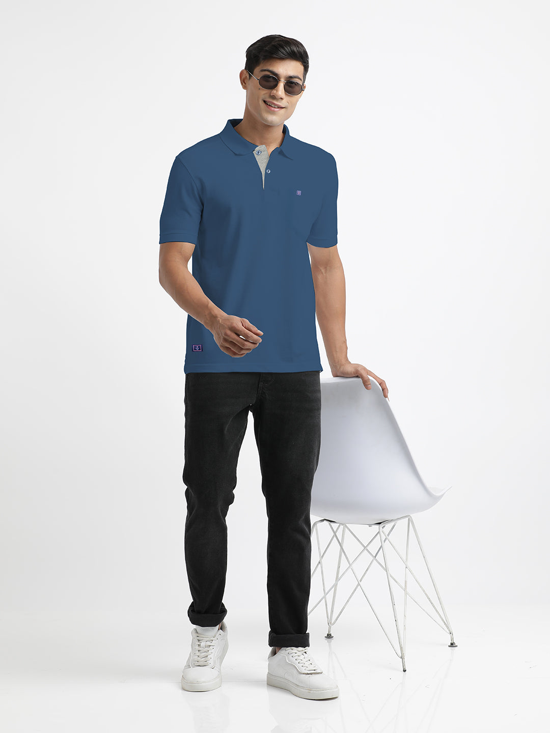 Denim Style Plain Polo Casual T Shirt – - Main Image
