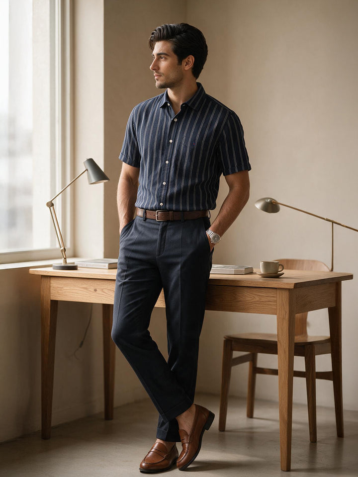 Ocean Navy Vertical Stripes Casual Shirt
