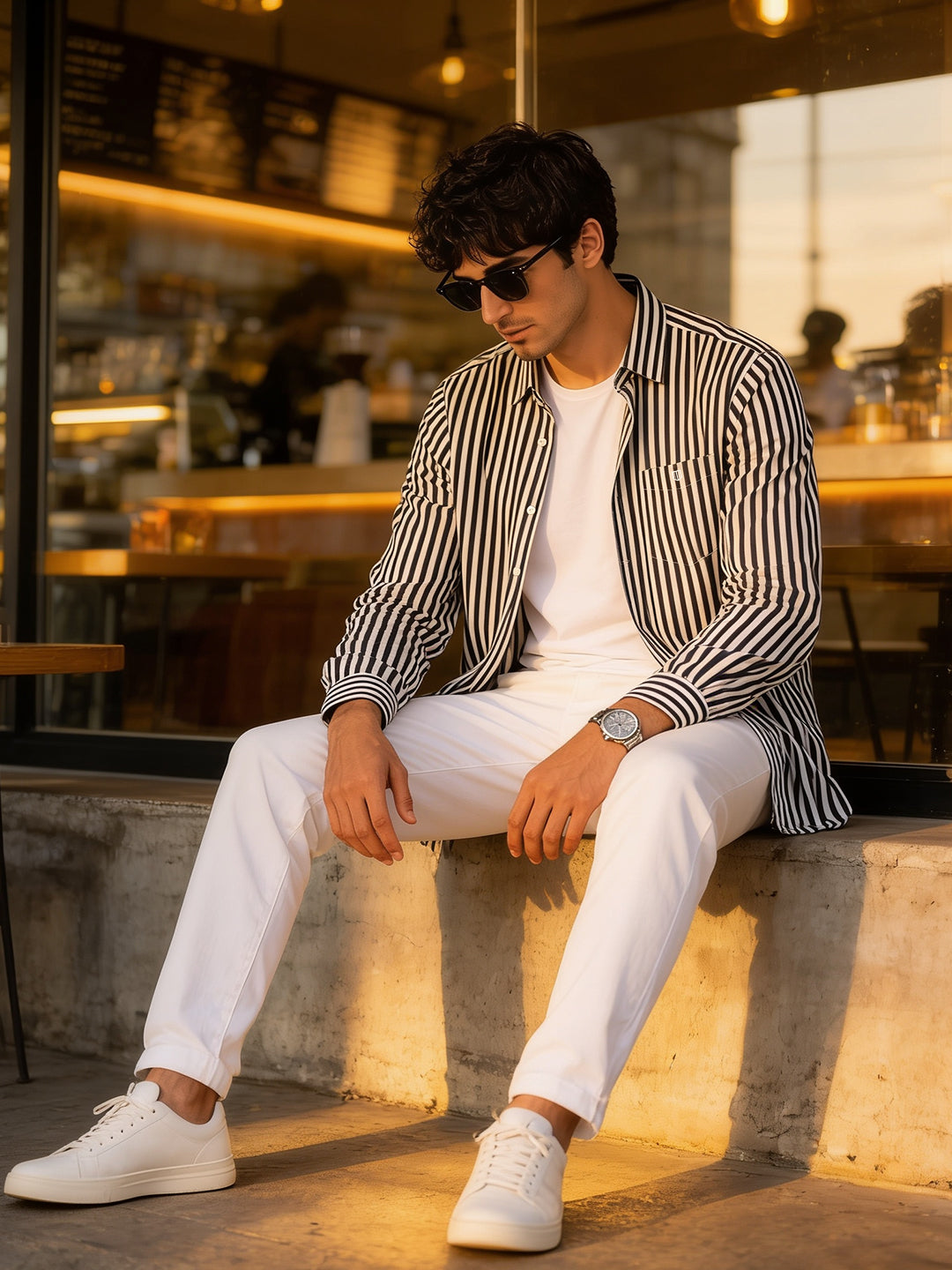 Black and White Vertical Stripes Casual Shirt