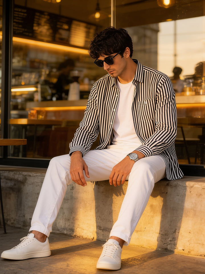 Black and White Vertical Stripes Casual Shirt