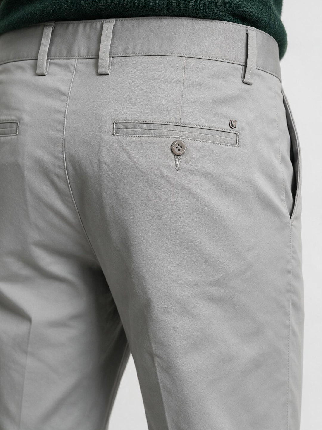 Grey Cotton Twill Satin Solid Casual Trousers