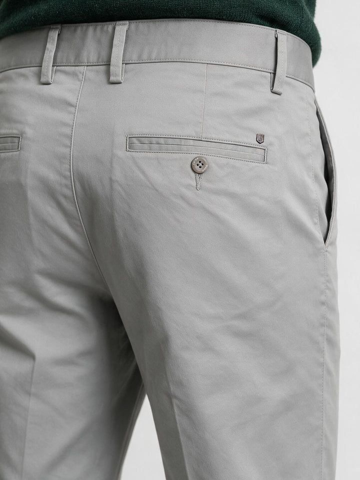 Grey Cotton Twill Satin Solid Casual Trousers