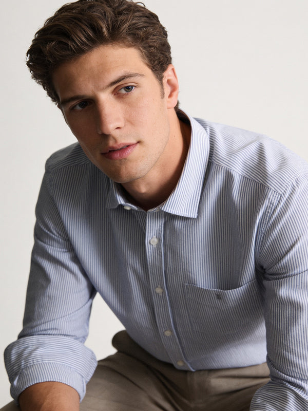 Blue and White Vertical Stripes Casual Shirt