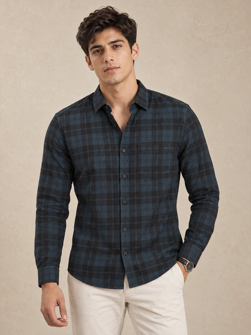 Cobalt Blue Checkered Casual Shirt