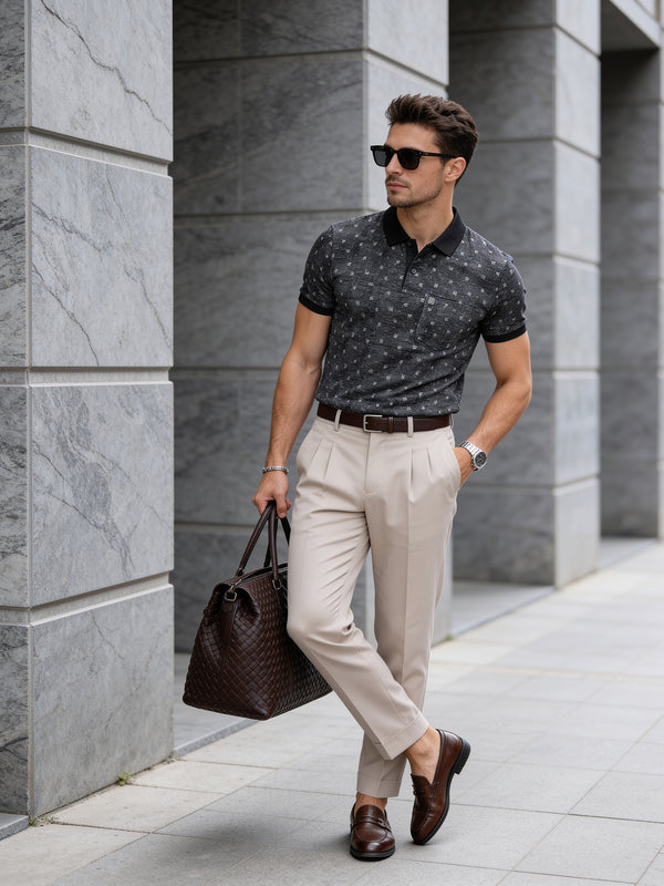 Deep Black Printed Polo T Shirt