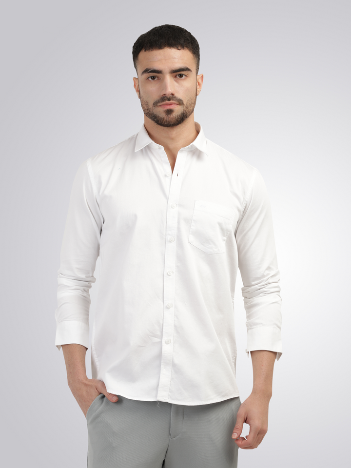 White Linen Blend Solid Shirt