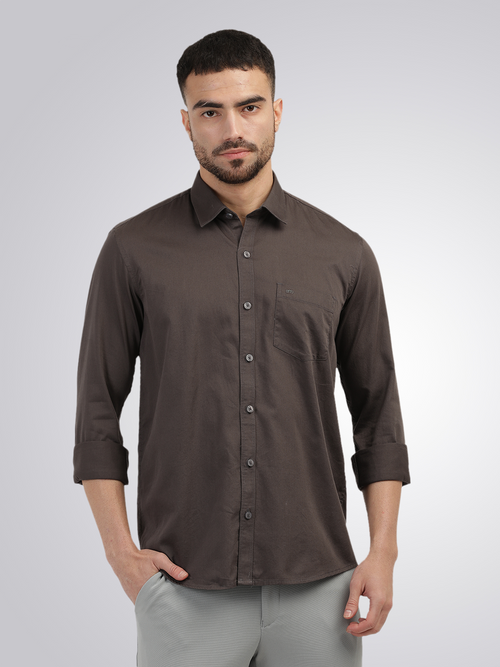 Dark Grey Linen Blend Solid Shirt