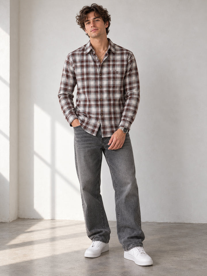 Beaver Brown Checkered Casual Shirt