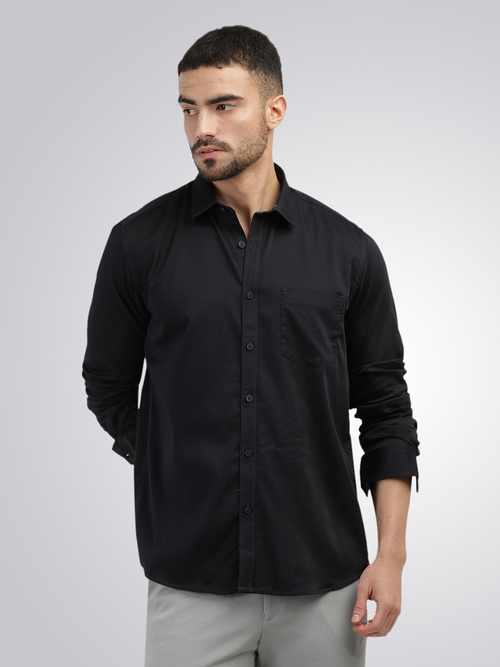 Navy Satin Solid Shirt