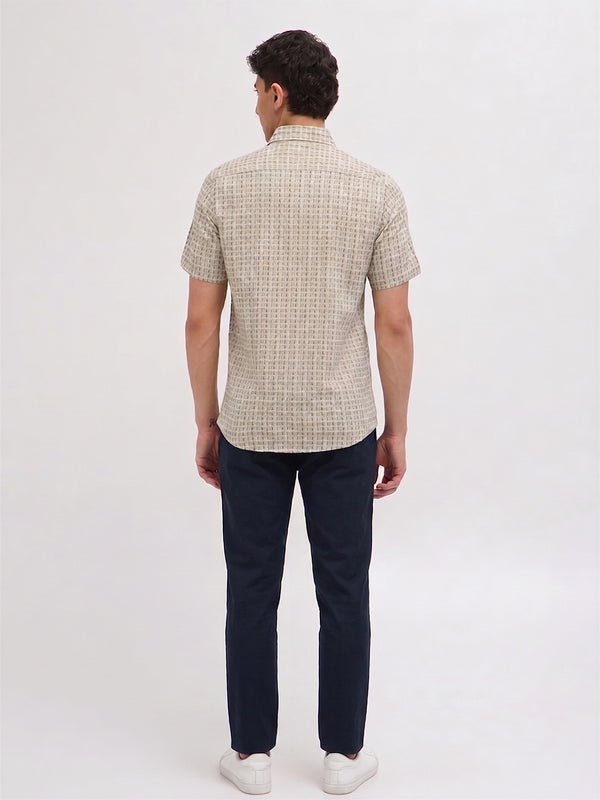 Clay Beige Cube Printed Casual Shirt
