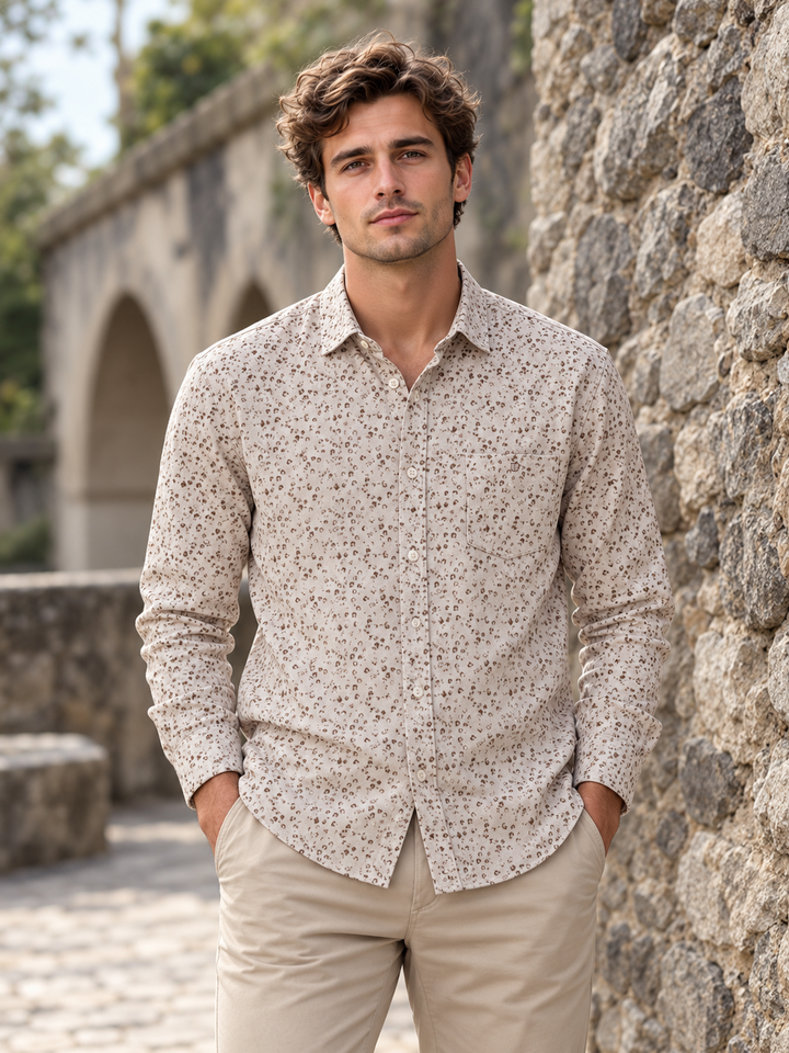 Dusty Beige Mini Abstract Spot Printed Casual Shirt
