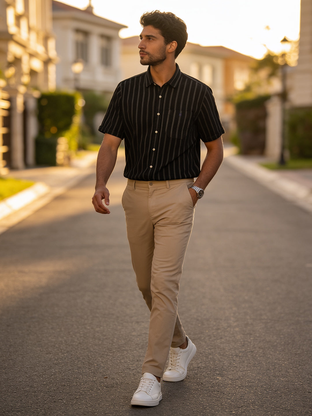 Smoke Black Vertical Stripes Casual Shirt