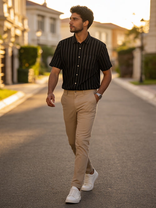 Smoke Black Vertical Stripes Casual Shirt