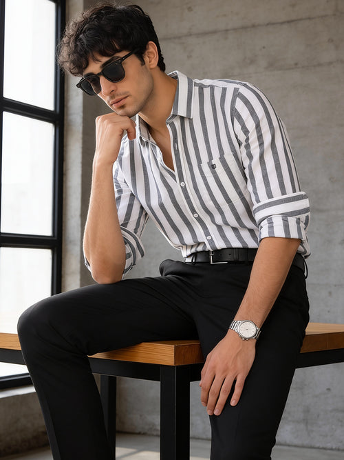 Heather Grey Stripes Casual Shirt