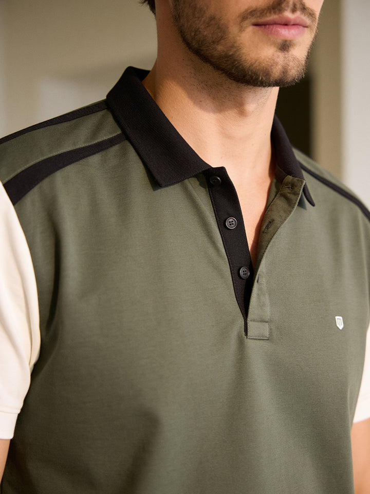 Peach Olive Green Plain Polo T Shirt