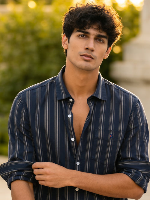 Silver Tide Stripes Casual Shirt
