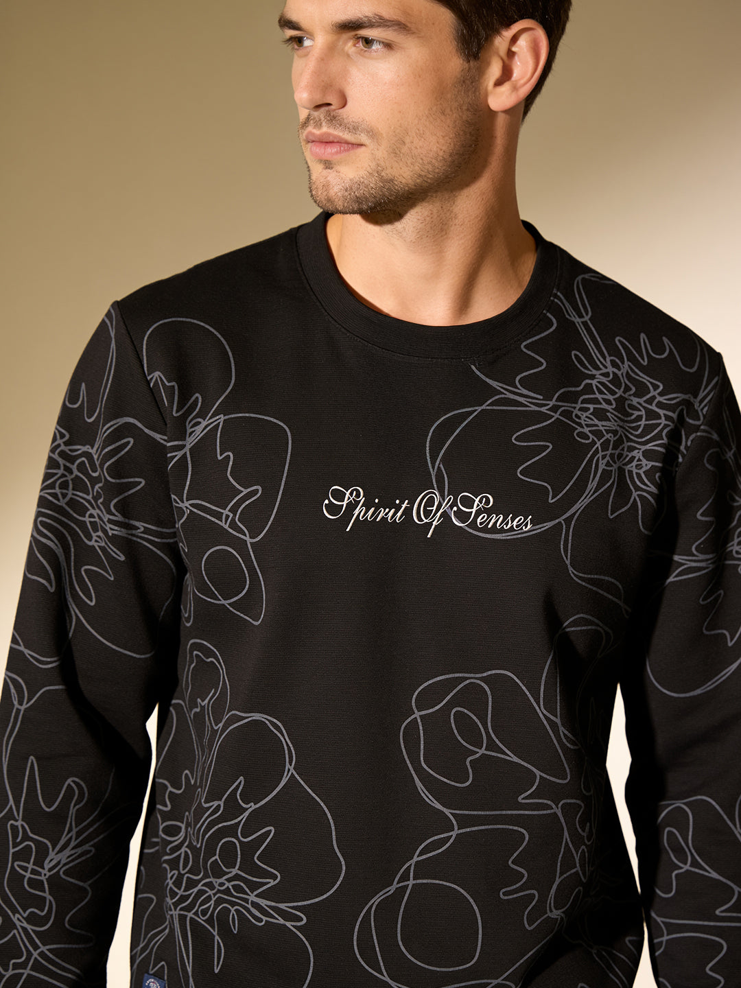 Sable Black Printed Crew Neck T Shirt